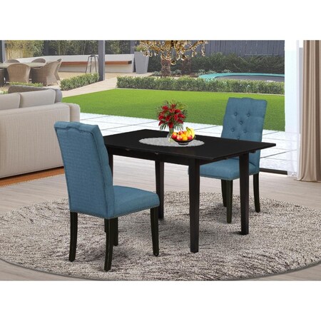 East West Furniture 3 Piece Norfolk Modern Dining Table Set - Black NOEL3-BLK-21